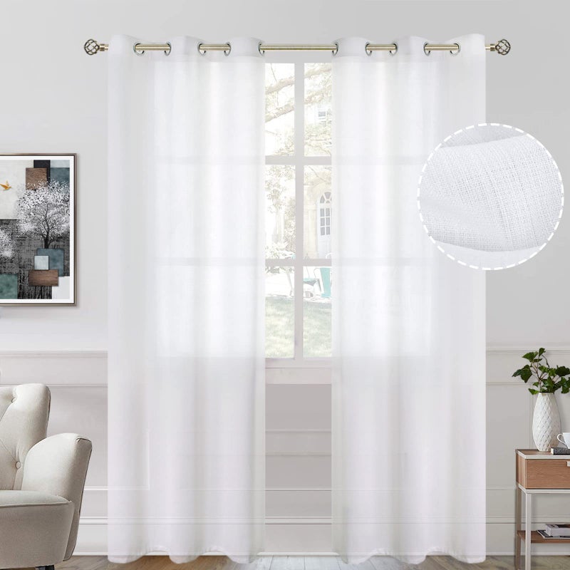 BGment White Natural Linen Look Semi Sheer 95 inch Curtains 2 Panel Set for Bedroom, Grommet Light Filtering Casual Textured Privacy Curtains for Living Room, Each 42 x 95 Inch - Image 1